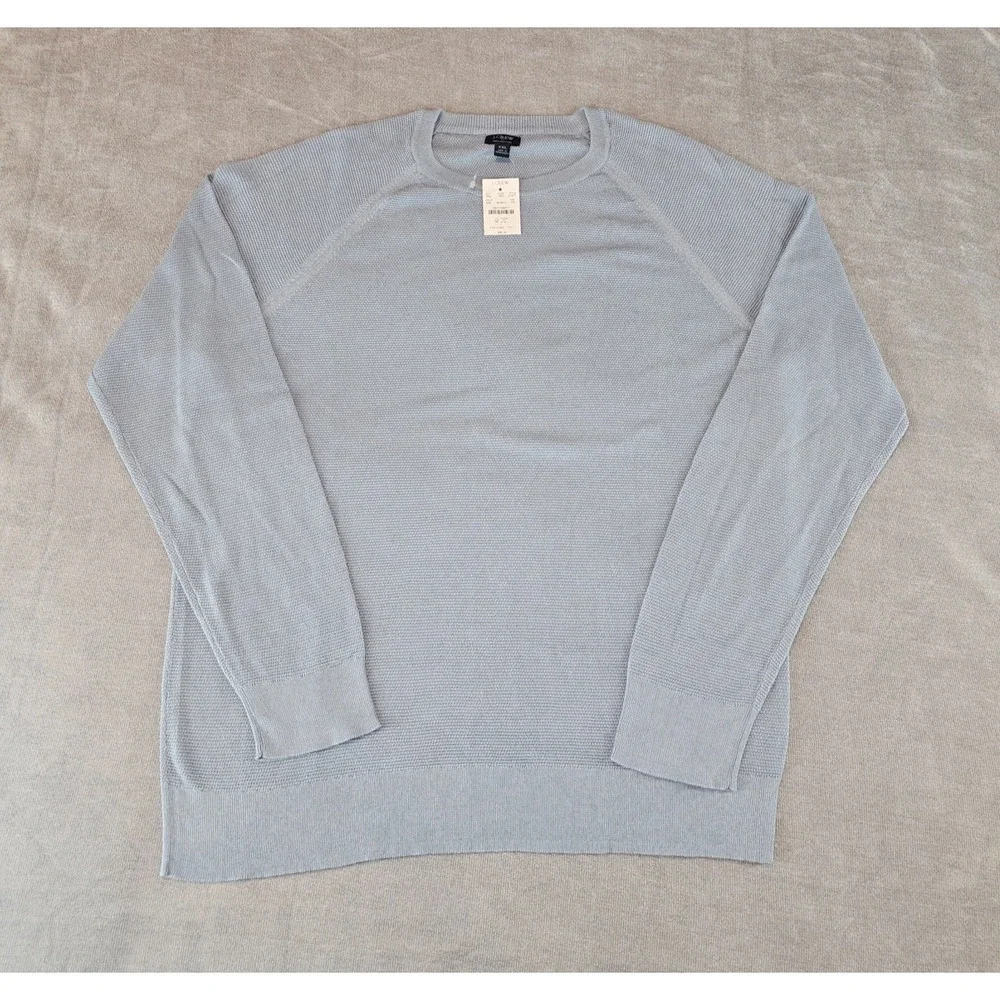 J.Crew Crewneck Sweater Men's XXL Light Blue 100% Cotton Textured Raglan CD617